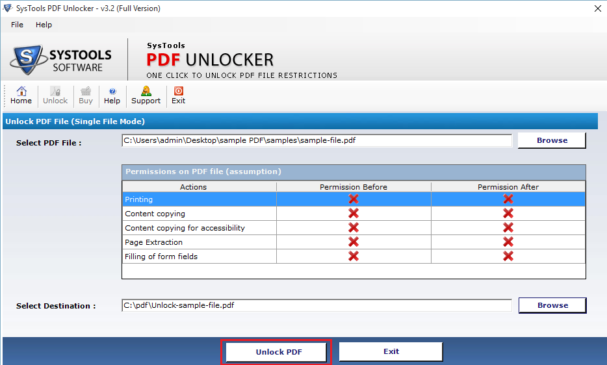 Unlock PDF button
