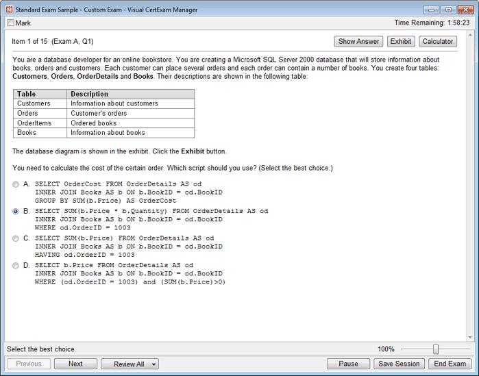 giving a test using a vce file