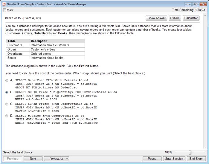 giving a test using a vce file